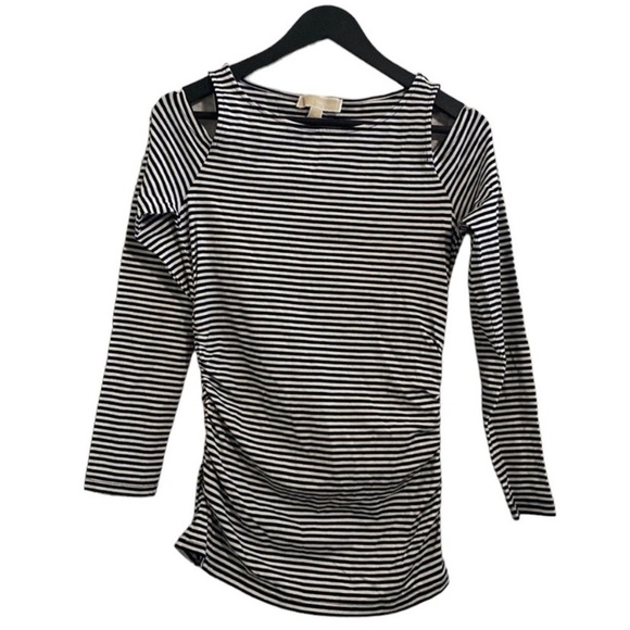 NWOT | Michael Kors | Black & White Stripe | Ruched | Long Sleeve | Top | Size:… - Picture 1 of 17